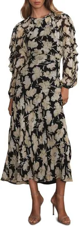 Mint Velvet Floral Print Maxi Dress in Black at Nordstrom, Size 12