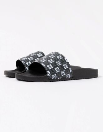 HUGO BOSS Mens HUGO Timein Mens Slides with Checkered Logo Strap - Black 001 - Size: 10