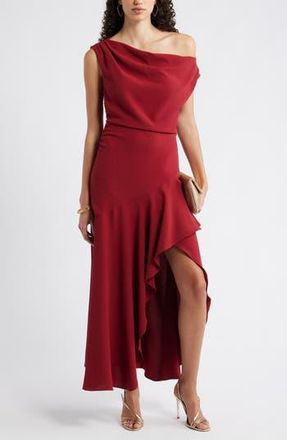 Chelsea28 Cascading Ruffle Crepe One-Shoulder Gown in Red Cinder at Nordstrom Rack, Size Xx-Small