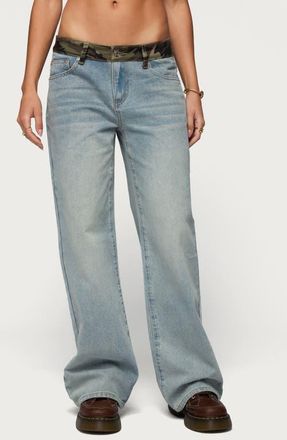 Edikted Camo Waist Low Rise Baggy Jeans in Light-Blue-Washed at Nordstrom, Size X-Large