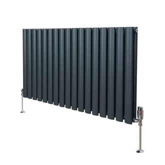MonsterShop Oval Column Radiator & Valves - 600mm x 1020mm - Anthracite Grey