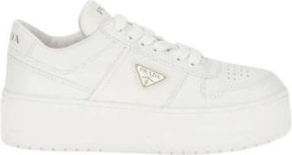 Prada Downtown Bold Perforated Leather Sneakers - Dames - Schoenen - Wit - Maat: 40 EU Leer