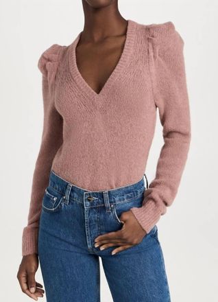 Nation Ltd Lara Puff Shoulder V-Neck Pullover In Flush