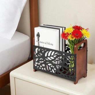 OEM Soporte Para Peri&oacute;dicos, Soporte De Almac&eacute;n De Madera Y Metal, Con Asas, Recolector De Revistas, 33 X 24 X 13 Cm, Revistero De Oficina