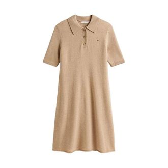 Tommy Hilfiger Soft Wool Half SL F&F Polo Jurk - Dames - Korte kleedjes - Beige - M - Wol - Kleedjes