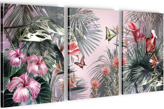 Runa Art Wandbilder Blumen 3 Teilig Wanddeko aus Vlies-Leinwand Wohnzimmer Schlafzimmer Büro 20 x 30 cm - 3 Bilder Rosa Blumen Schmetterlinge 055430a ab 19,99 €