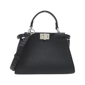 Fendi Pre-owned Selleria Peekaboo Mini Calf Shoulder Bag - Dames - Pre-owned - Zwart - Maat: ONE Size Leer