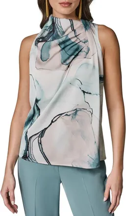 DKNY Abstract Print Drape Shoulder Tank in Skylight Multi at Nordstrom, Size X-Small