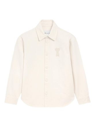 Ami Beige De Coeur Crochet Patch Snap-Button Shirt