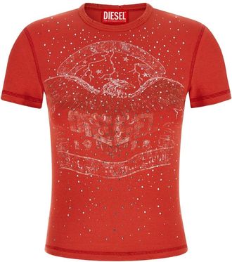 Diesel T-Marsy-Rib-Cry - Dames - T-shirts - Rood - M - Katoen - Tops