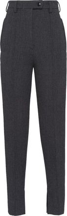 Prada Grijze Wol Hoge Taille Broek - Dames - Slim Fit Broeken - Grijs - XS - Wol - Broeken