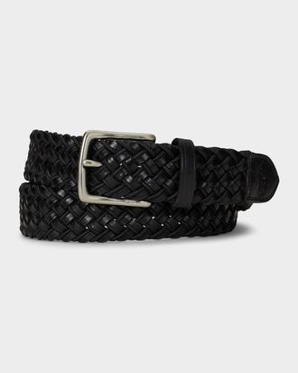 Polo Ralph Lauren Men & apos;s Webbed-Trim Braided Leather Belt