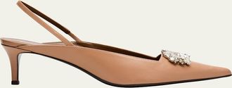 Giuseppe Zanotti Leather Crystal Ornament Slingback Pumps