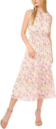 CeCe by Cynthia Steffe Floral Mock Neck Midi Dress in New Ivory at Nordstrom, Size X-Large