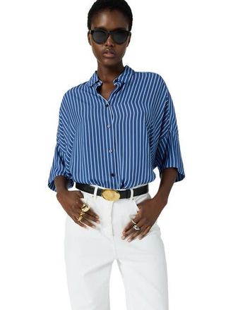 Gerard Darel Crissy Draped Three-Quarter Sleeve Shirt in Indigo at Nordstrom, Size Small