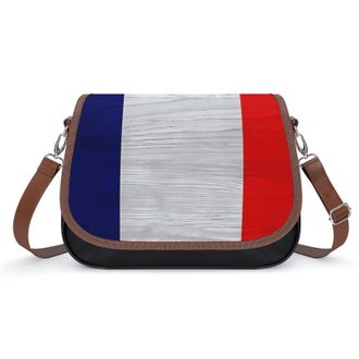 Generic Wooden France Flag Womens Crossbody Bag Fashion Shoulder Handbags Message Tote Bag with Adjustable Strap