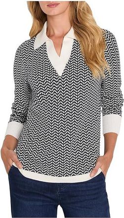 Nic+Zoe Two Tone Jacquard Sweater Womens Clothing Indigo : XL, Cotton/Polyester/Viscose