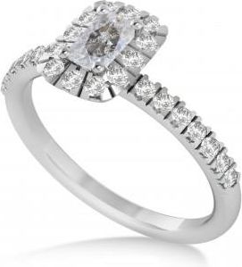 Allurez Emerald Salt & Pepper & White Diamond Halo Engagement Ring 14k White Gold (0.68ct)