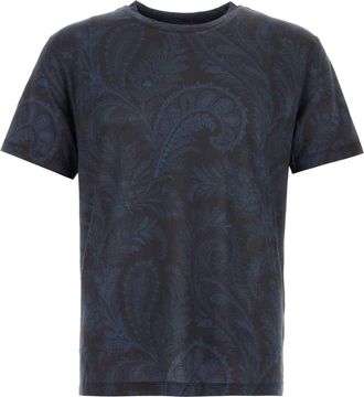 Etro Etro Mens Embroidered Lyocell T-shirt - Dark Grey - Size Medium
