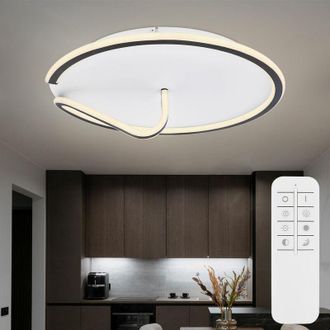 ETC Shop Plafoniera led soggiorno Plafoniera nera luce notturna rotonda dimmerabile con telecomando, metallo acrilico, cct, 1x led 50 watt 2400 lm, PxH 51x15