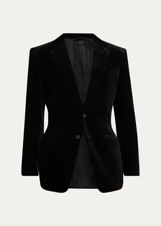 Tom Ford Mens Cotton Velvet Pipe-Trim Patch Pocket Blazer