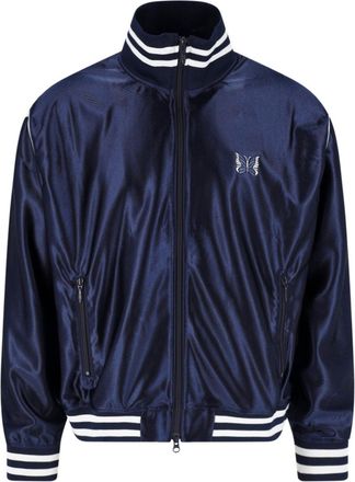 Needles Navy Blue High-Collar Contrasting Zip Jacket