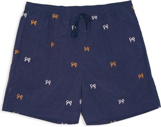 Soulland Parker Geborduurde Sportshort - Heren - Strandmode - Blauw - S/M - Nylon - Badmode