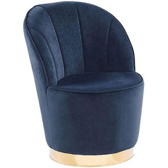 Beliani Glam Round Accent Tub Chair Dark Blue Velvet Upholstery Gold Metal Base Alby