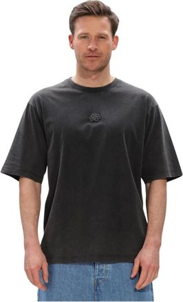 Filling Pieces Tops, Heren, Grijs, S, Boxy T-shirt met borduursel