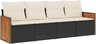 vidaXL Juego De Sof&aacute;s Jard&iacute;n 4 Pzas Con Cojines Rat&aacute;n Sint&eacute;tico Negro Vidaxl