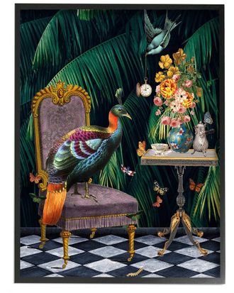 Stupell Industries Regal Peacock On Chair Falling Palm Fronds By Erika C. Brothers Wall Art