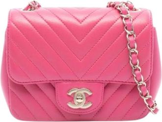 Chanel Pre-owned Chevron V Stitch Leren Mini Schoudertas - Dames - Vintage Mini Tas - Roze - ONE Size - Leer - Vintage