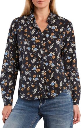 BILLY T Cotton Blend Button-Up Shirt in Black Retro Rose at Nordstrom, Size X-Small
