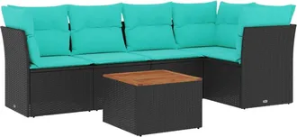 vidaXL Set De Sof&aacute;s De Jard&iacute;n 6 Pzas Con Cojines Rat&aacute;n Sint&eacute;tico Negro Vidaxl