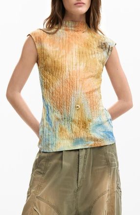 Desigual Tie Dye Funnel Neck T-Shirt in Off White at Nordstrom, Size X-Large