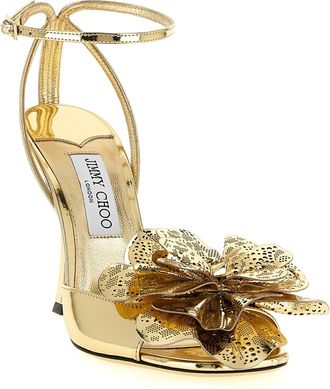 Jimmy Choo London Womens Mimmi Heels Gold Leather Silk Metal