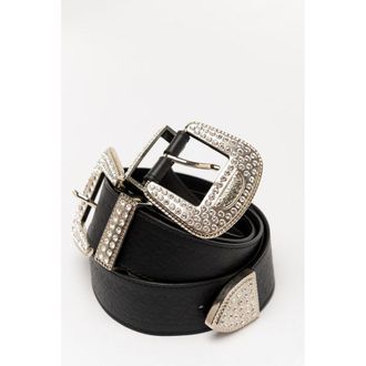 Moschino Crystal-Embellished Buckle Belt - Black