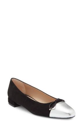 Stuart Weitzman Sleek Cap Toe Bow Flat in Black/True Silver at Nordstrom Rack, Size 10.5