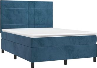 vidaXL Cama Box Spring Colch&oacute;n Y Led Terciopelo Azul Oscuro 140x200 Cm Vidaxl