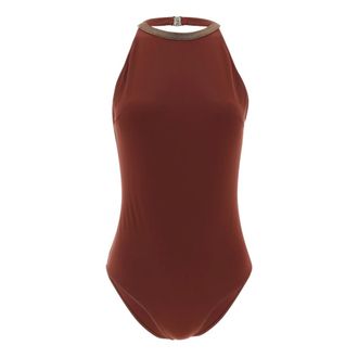 Brunello Cucinelli Precious Collar One-piece Swimsuit - female - Brunello Cucinelli - Swimsuits - Red - XS - Swimwear