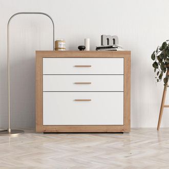 Dmora C&oacute;moda Hampi, 3 Cajones, Con Patas, Apertura Deslizante, 90x35x79h Cm Blanco