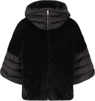 Herno Satijn en Lady Alternatieve Bont Cape - Dames - Jassen - Zwart - L - Satijn - Jassen