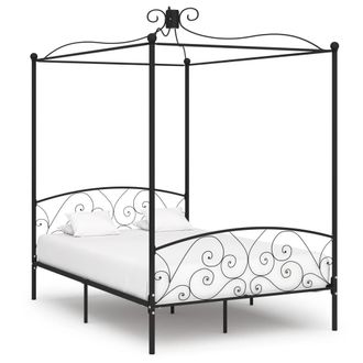 Berkfield Home Canopy Bed Frame Black Metal 120x200 cm | Size: Small Double