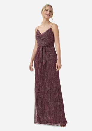 Adrianna Papell Metallic Crinkle Gown In Burgandy