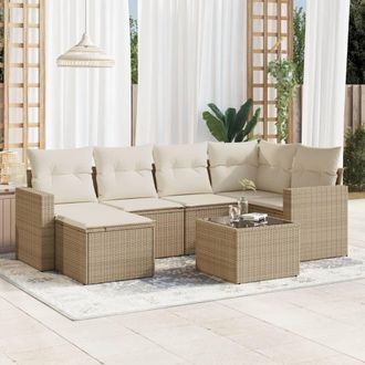 vidaXL Vidaxl - Set Sof&aacute;s De Jard&iacute;n 7 Piezas Y Cojines Rat&aacute;n Sint&eacute;tico Beige