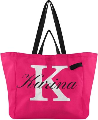 Generic Custom Neon Red print Reusable Canvas Tote Bag, Heavy Duty Grocery Shopping Bag with Hard Bottom Large Capacity Double Handles Work Groceries Travel