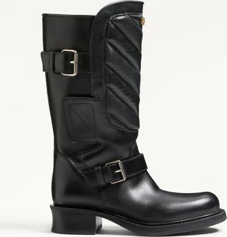 Valentino Garavani Biker Rayons In Vitello E Nappa Motivo Chevron 40Mm Donna NERO 36.5