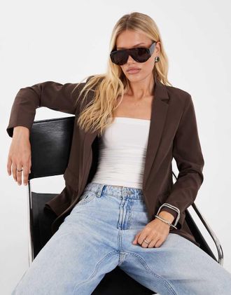 Pieces Blazer sartoriale oversize marrone cioccolato