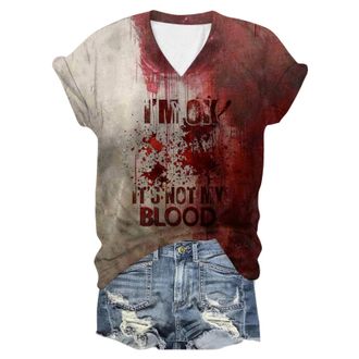 Generic Halloween Womens Printed O Neck Short Sleeve T Shirt Top Bloody Horror Scary Theme Casual Party Outfit Fancy Dress Costume Tee Vampire Witch Horror Sh