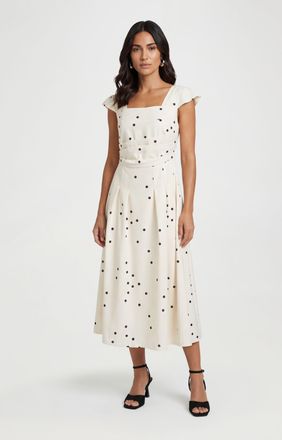 Wallis Womens Polka Dot Ottoman Twill Midi Dress - White - Size 10 UK